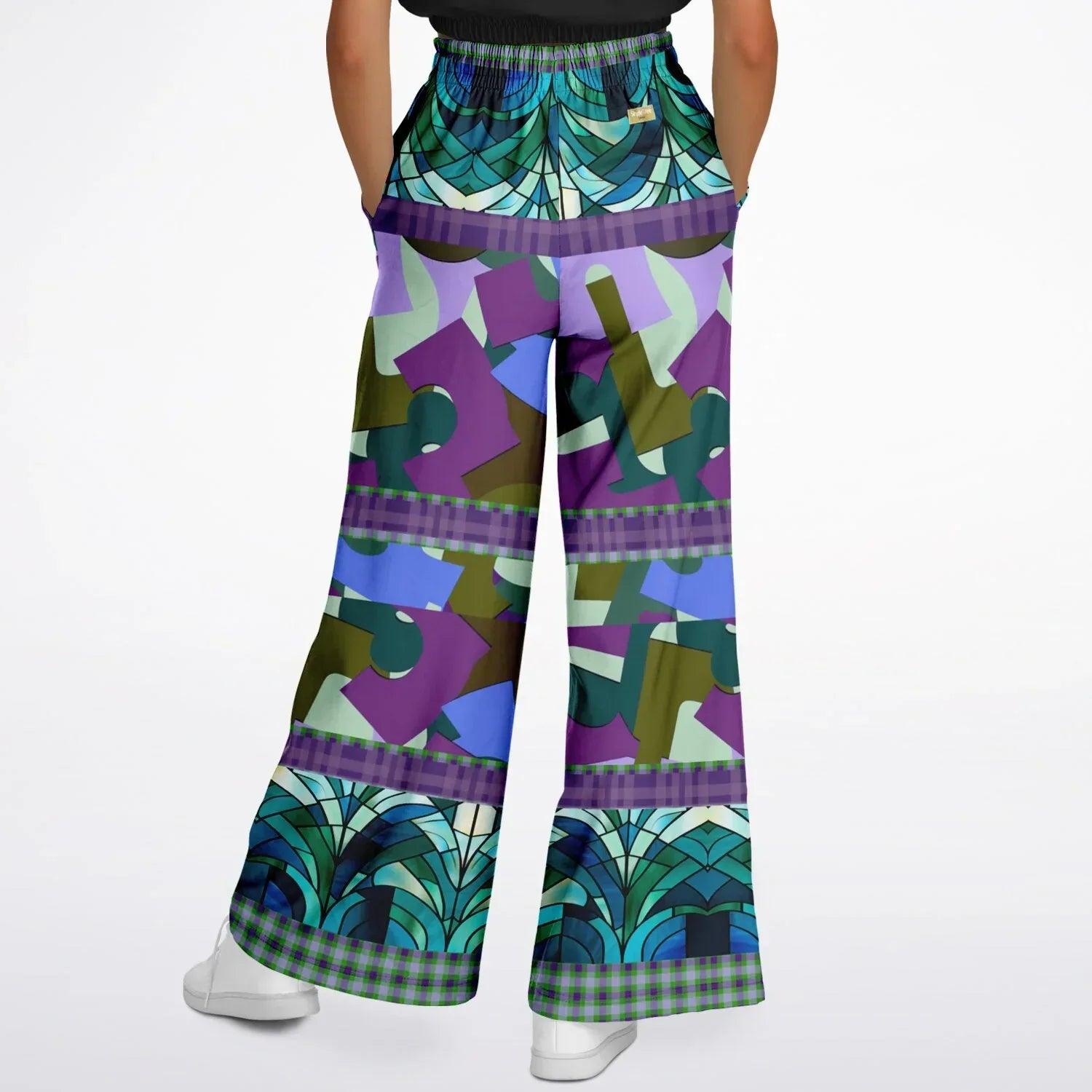 Almond Twig in Bloom - Van Gogh - Abstract Camo Patchwork Eco-Poly Wide Leg Pants