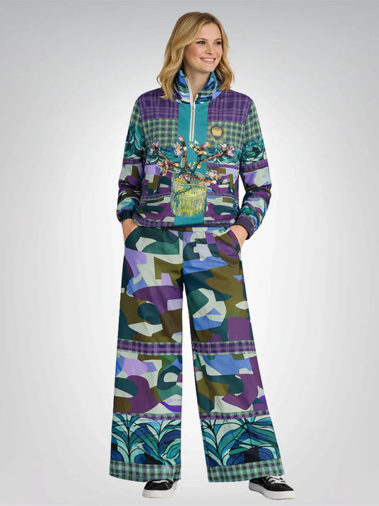 Almond Twig in Bloom - Van Gogh - Abstract Camo Patchwork Heavyweight Oversized Quarter Zip Sweatshirt