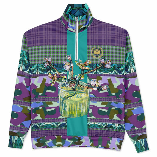 Almond Twig in Bloom - Van Gogh - Abstract Camo Patchwork Heavyweight Oversized Quarter Zip Sweatshirt