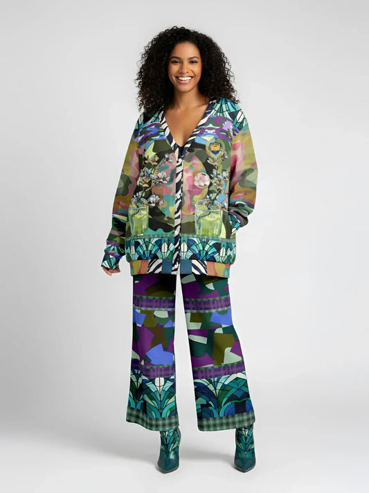 Almond Twig in Camouflage - Van Gogh - Patchwork Heavyweight Unisex Cardigan