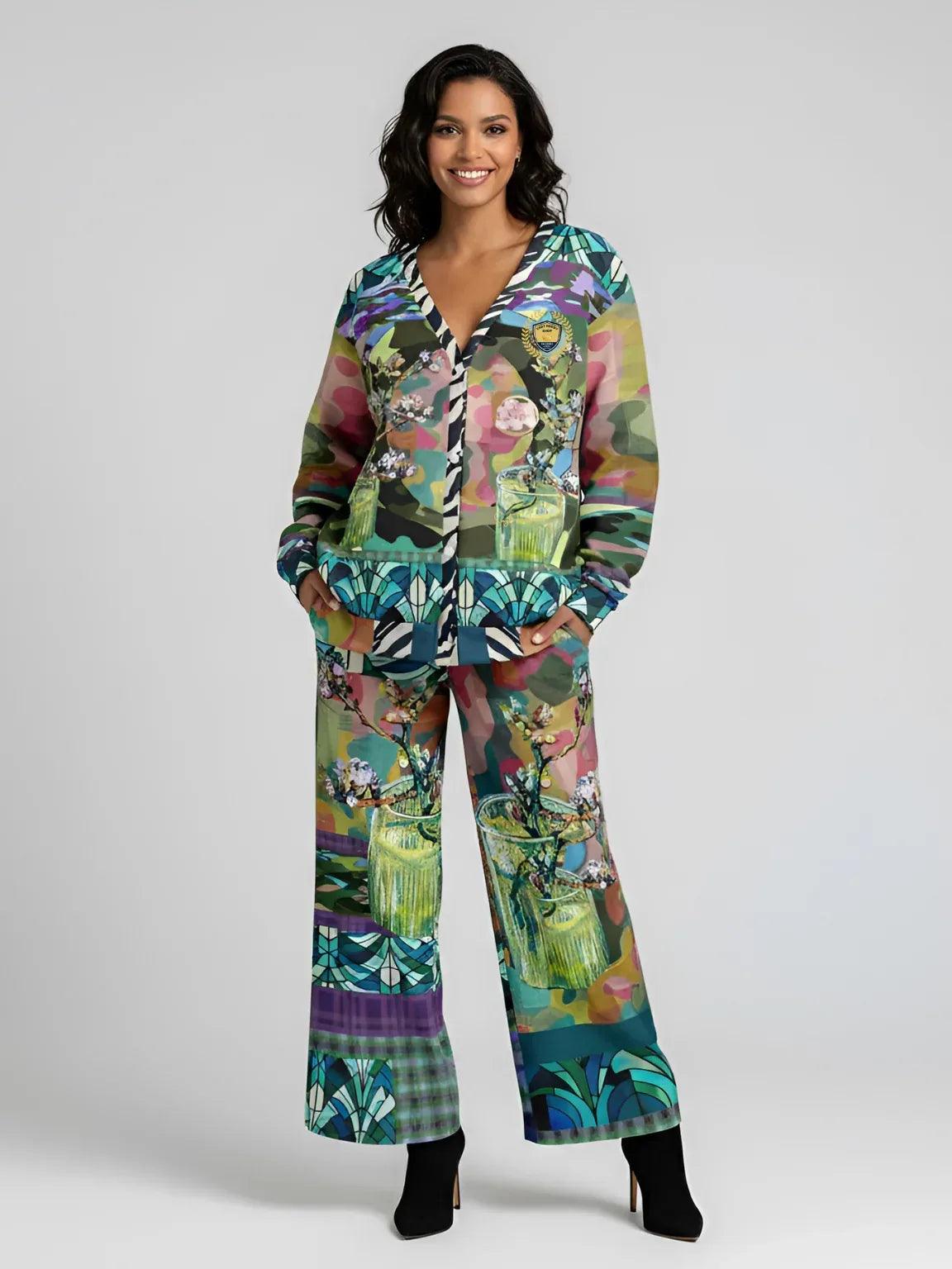 Almond Twig in Camouflage - Van Gogh - Patchwork Heavyweight Unisex Cardigan