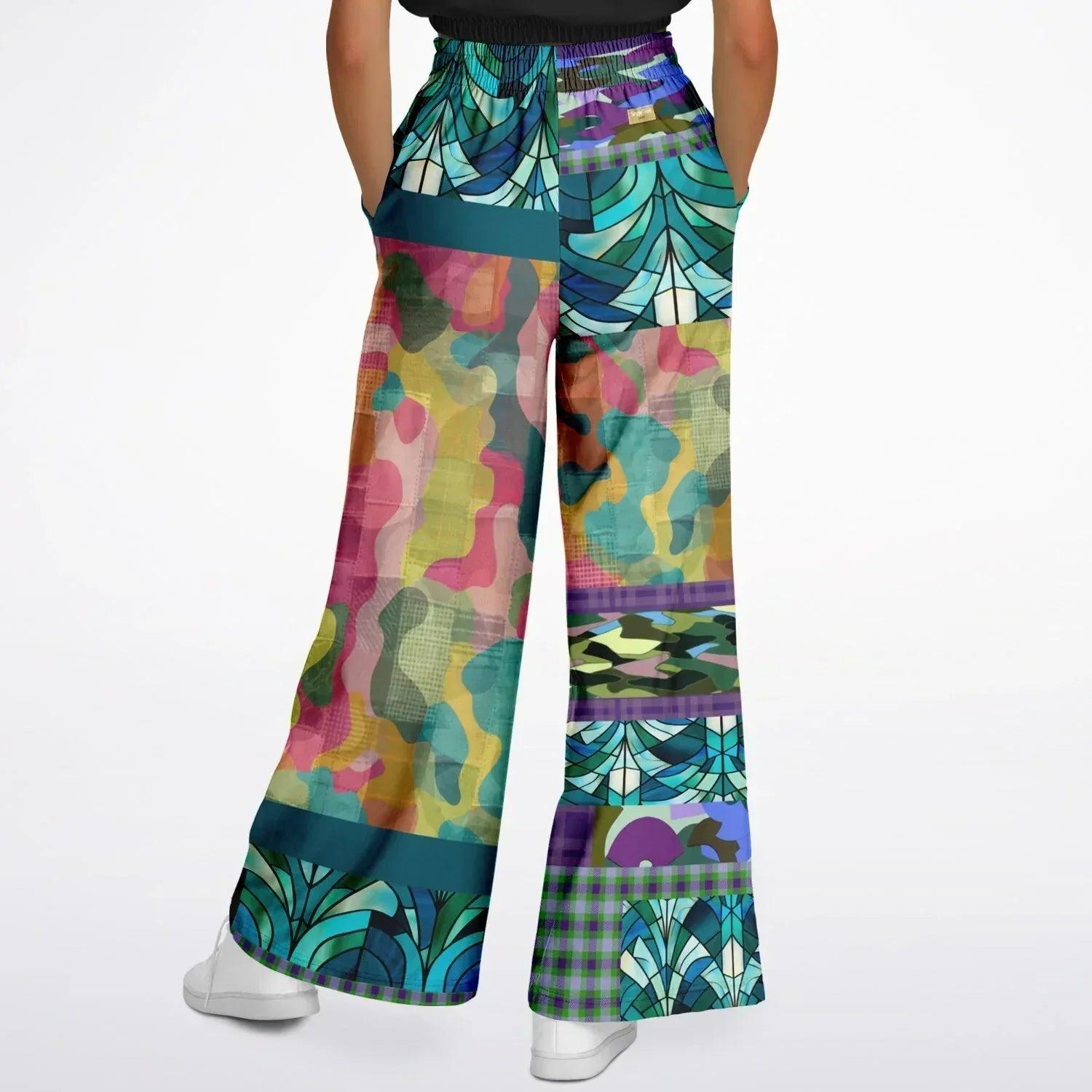 Almond Twig in Bloom - Van Gogh - Camo Patchwork Eco-Poly Wide Leg Pants