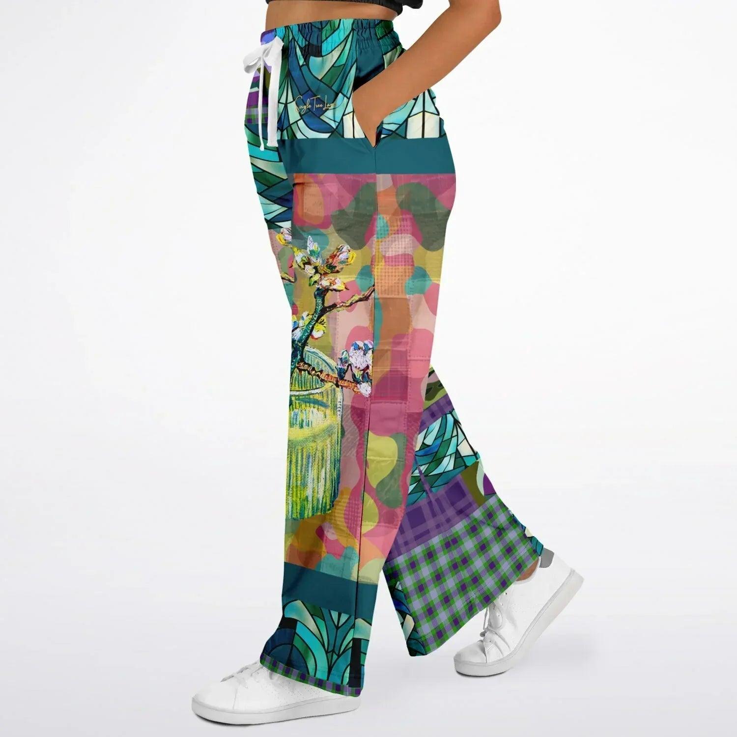 Almond Twig in Bloom - Van Gogh - Camo Patchwork Eco-Poly Wide Leg Pants