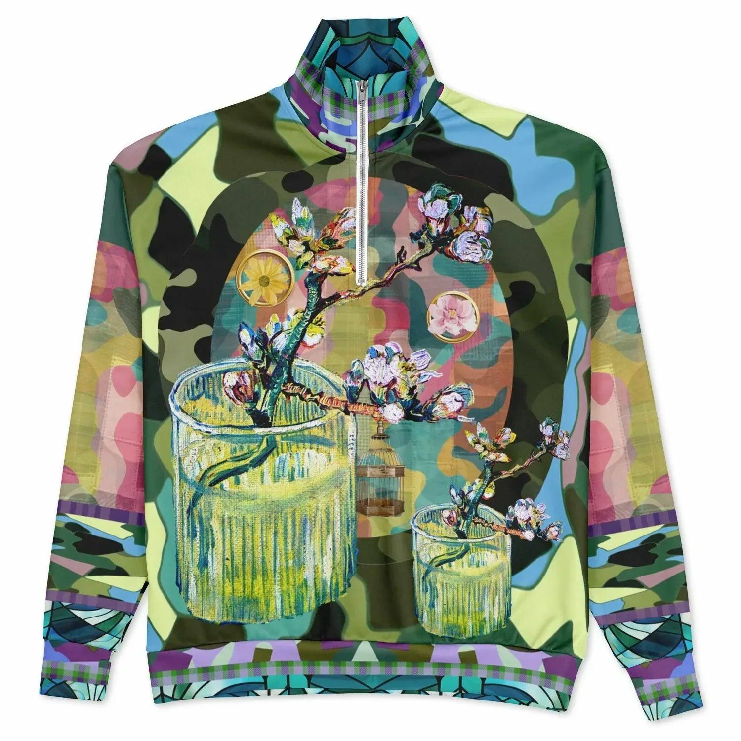 Almond Twig in Bloom - Van Gogh - Camo Patchwork Heavyweight Oversized Quarter Zip Sweatshirt