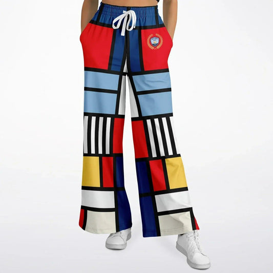 Alt Blue Hopscotch in Primary Geometric Eco-Poly Wide Leg Pants