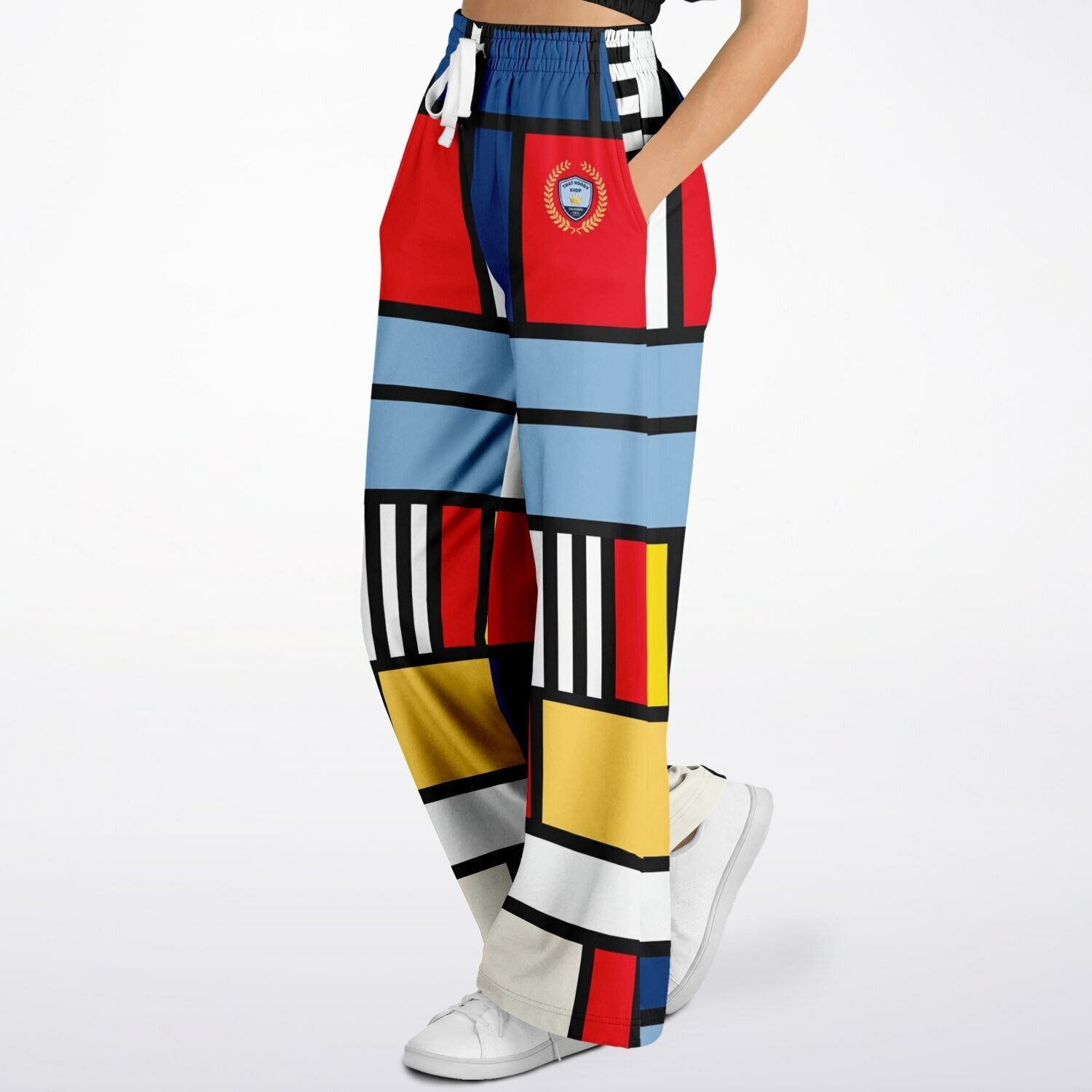 Alt Blue Hopscotch in Primary Geometric Eco-Poly Wide Leg Pants