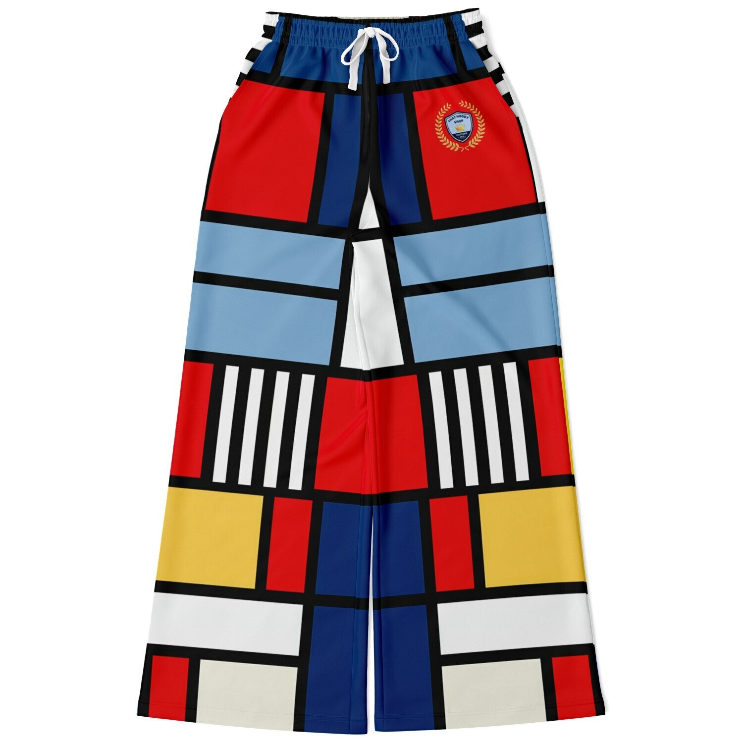 Alt Blue Hopscotch in Primary Geometric Eco-Poly Wide Leg Pants