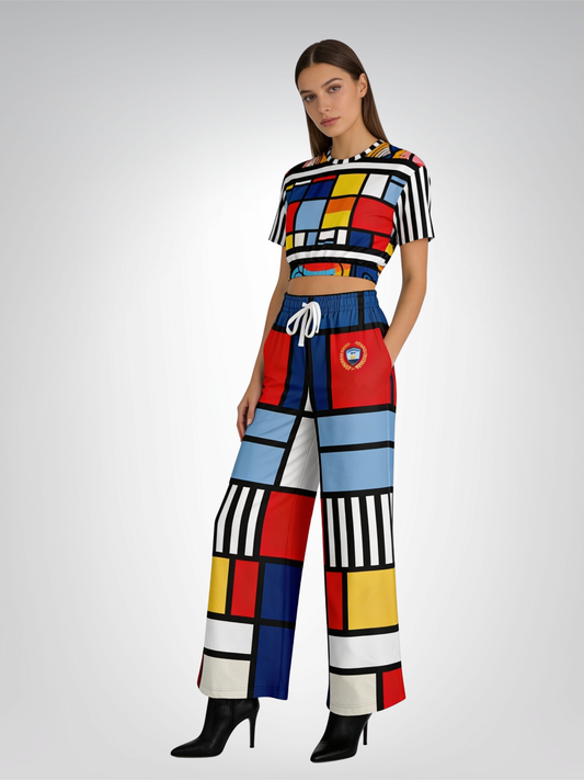 Alt Hopscotch in Primary Geometric Eco-Poly Short Sleeve Cropped Pullover