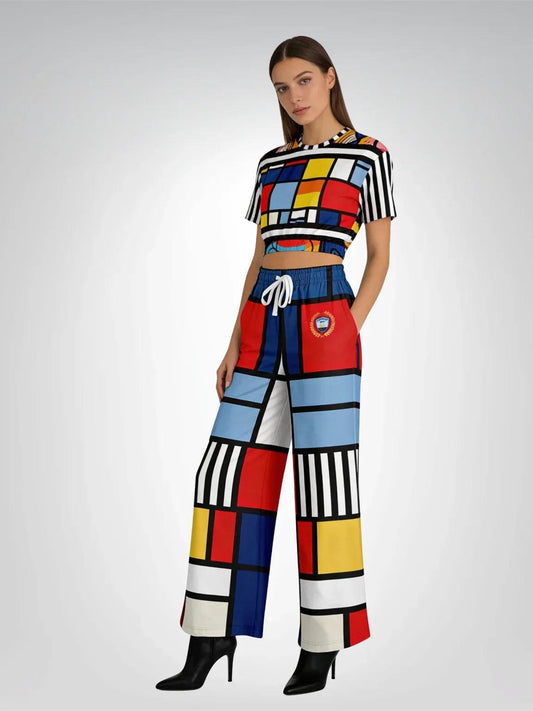 Alt Hopscotch in Primary Geometric Eco-Poly Short Sleeve Cropped Pullover