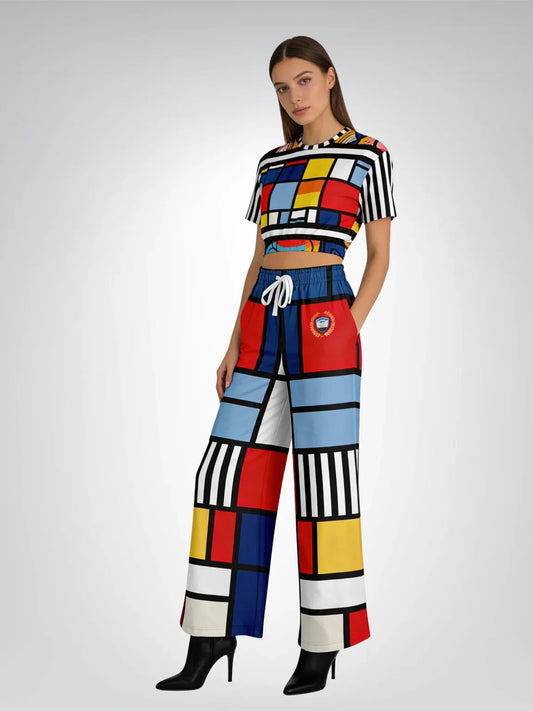 Alt Hopscotch in Primary Geometric Eco-Poly Short Sleeve Cropped Pullover