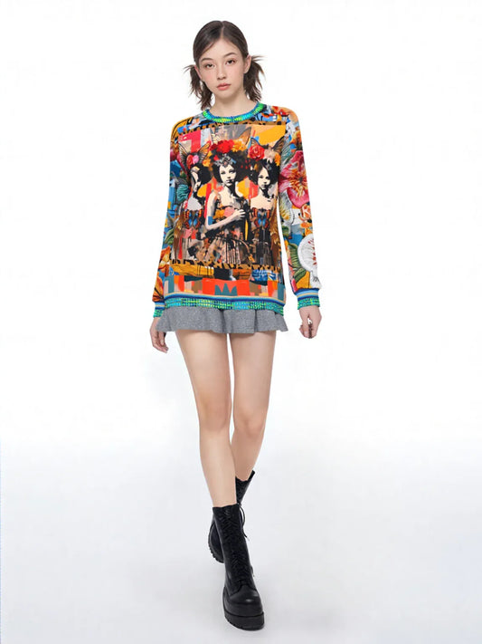 Angel Girls in Triplicate Floral Print Unisex Sweatshirt (Gold Label)