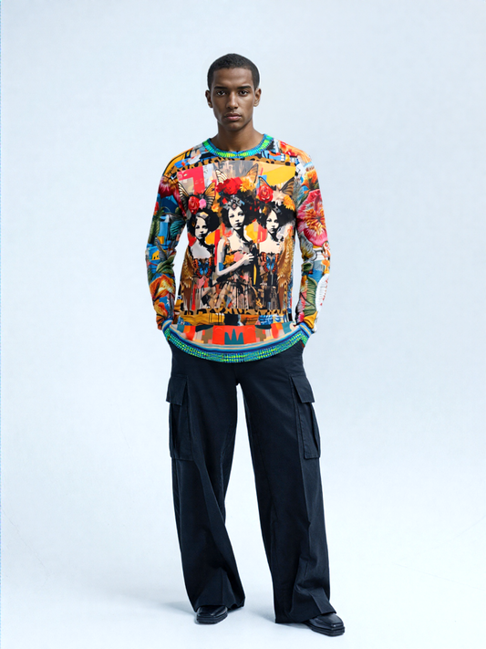 Angel Girls in Triplicate Floral Print Unisex Sweatshirt (Gold Label)