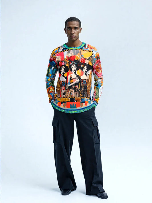 Angel Girls in Triplicate Floral Print Unisex Sweatshirt (Gold Label)