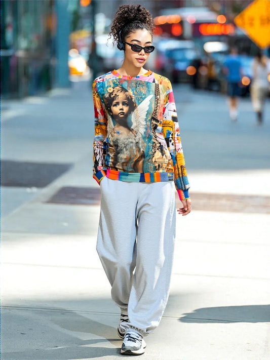 Angels in Paris Graffiti Art Mid-Weight Polyester Unisex Sweatshirt (Gold Label)