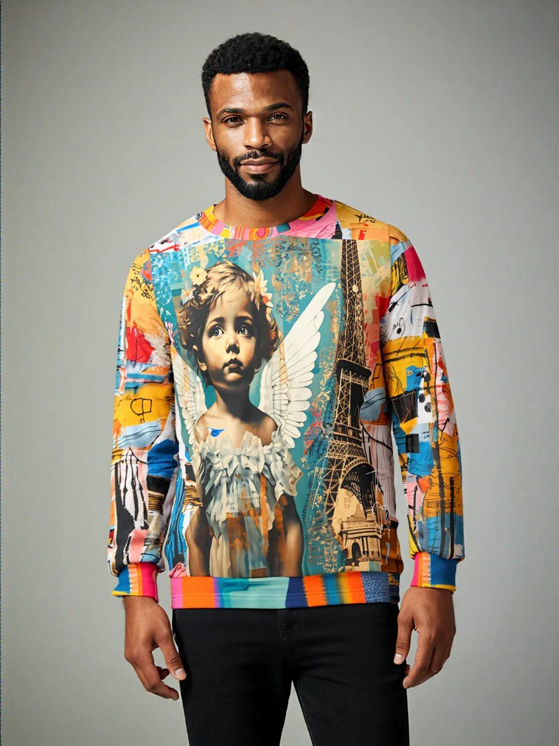 Angels in Paris Graffiti Art Mid-Weight Polyester Unisex Sweatshirt (Gold Label)