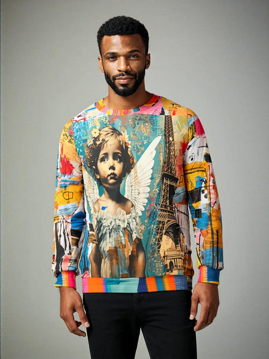 Angels in Paris Graffiti Art Mid-Weight Polyester Unisex Sweatshirt (Gold Label)