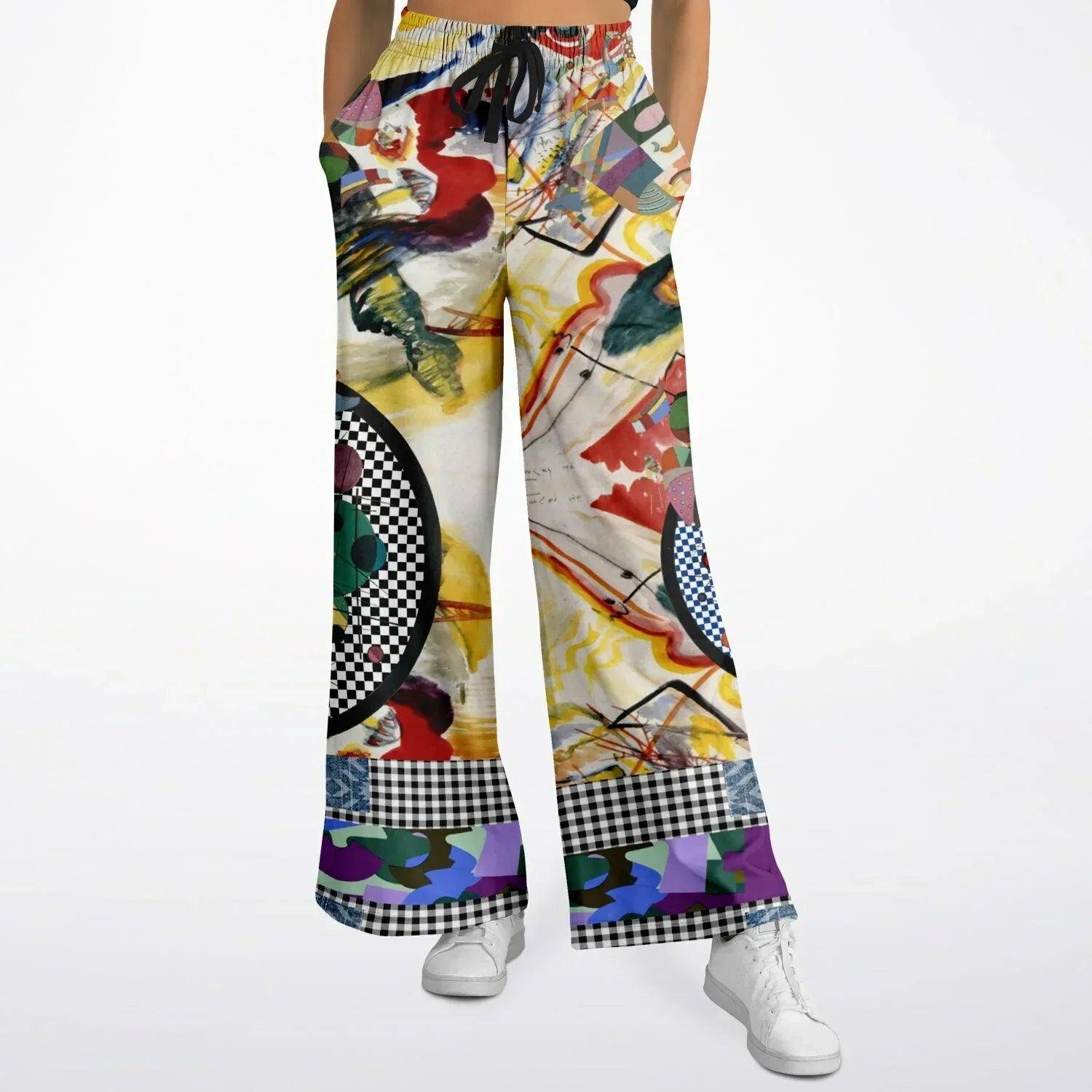 Around the Circle in Cossacks - Kandinsky - Abstract Print Eco-Poly Wide Leg Pants