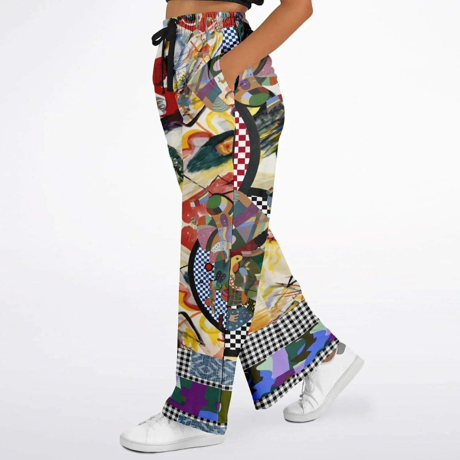 Around the Circle in Cossacks - Kandinsky - Abstract Print Eco-Poly Wide Leg Pants