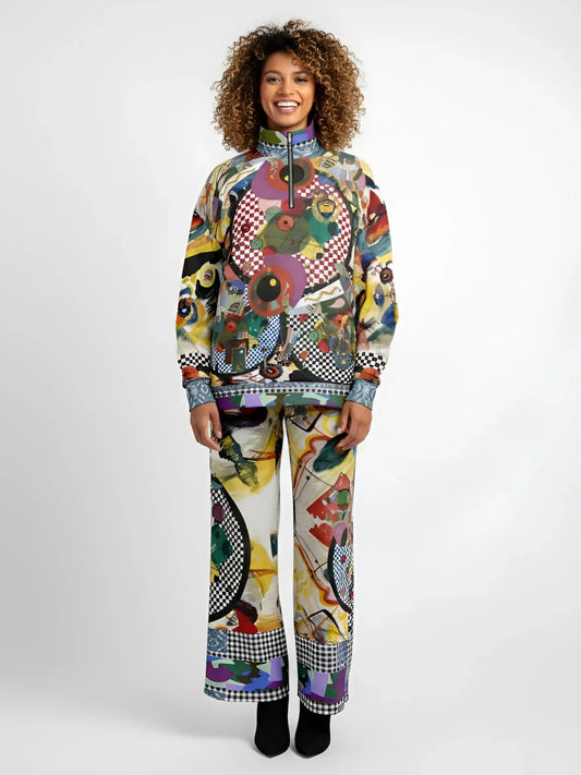 Around the Circle in Cossacks - Kandinsky - Abstract Print Eco-Poly Wide Leg Pants