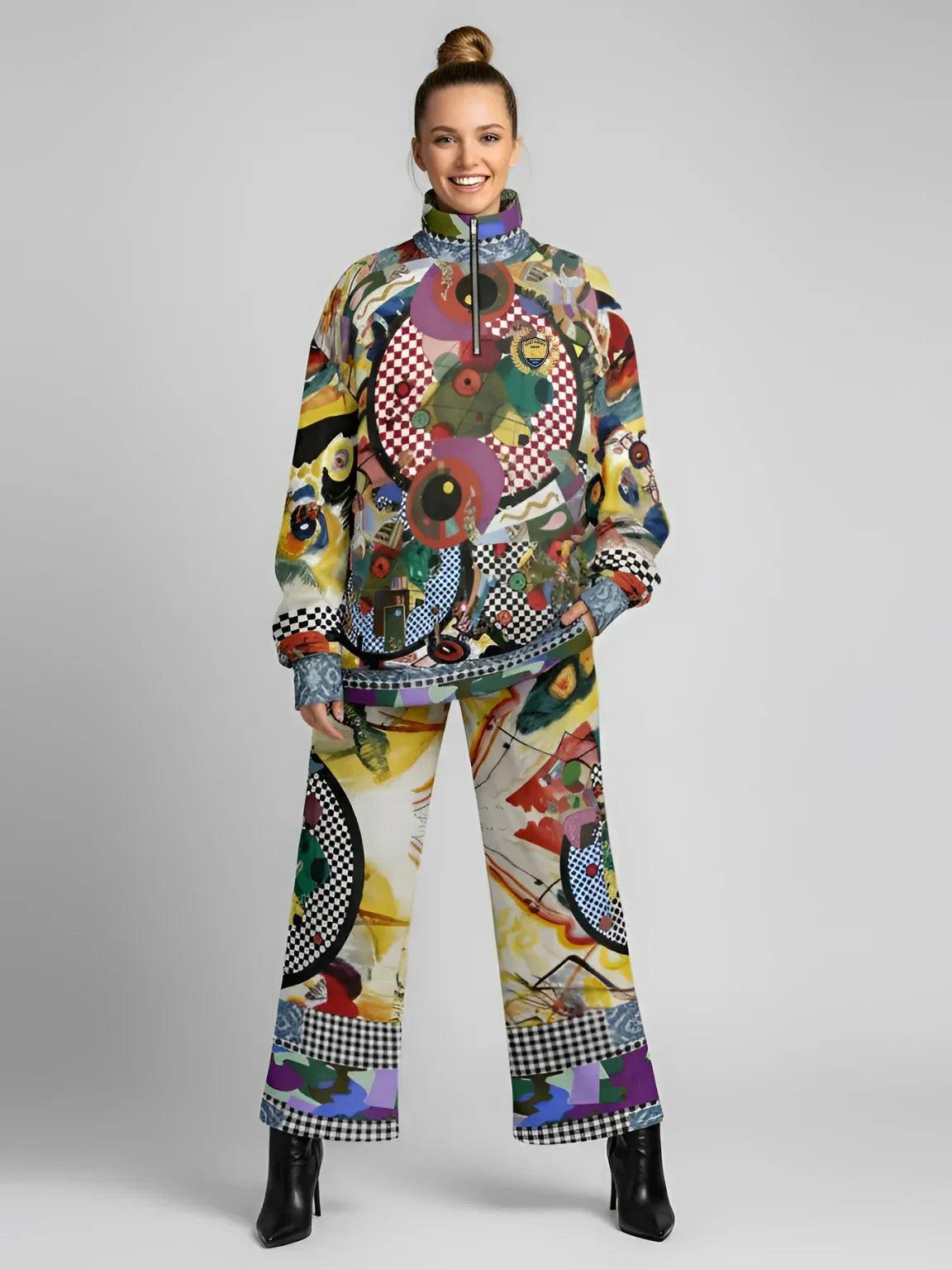 Around the Circle in Cossacks - Kandinsky - Abstract Print Eco-Poly Wide Leg Pants