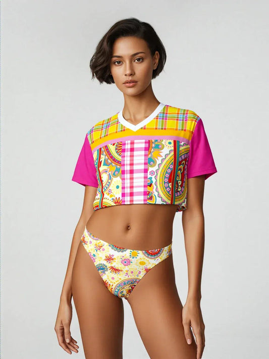 Ashbury Heights Paisley Eco-Poly V-neck Crop Jersey