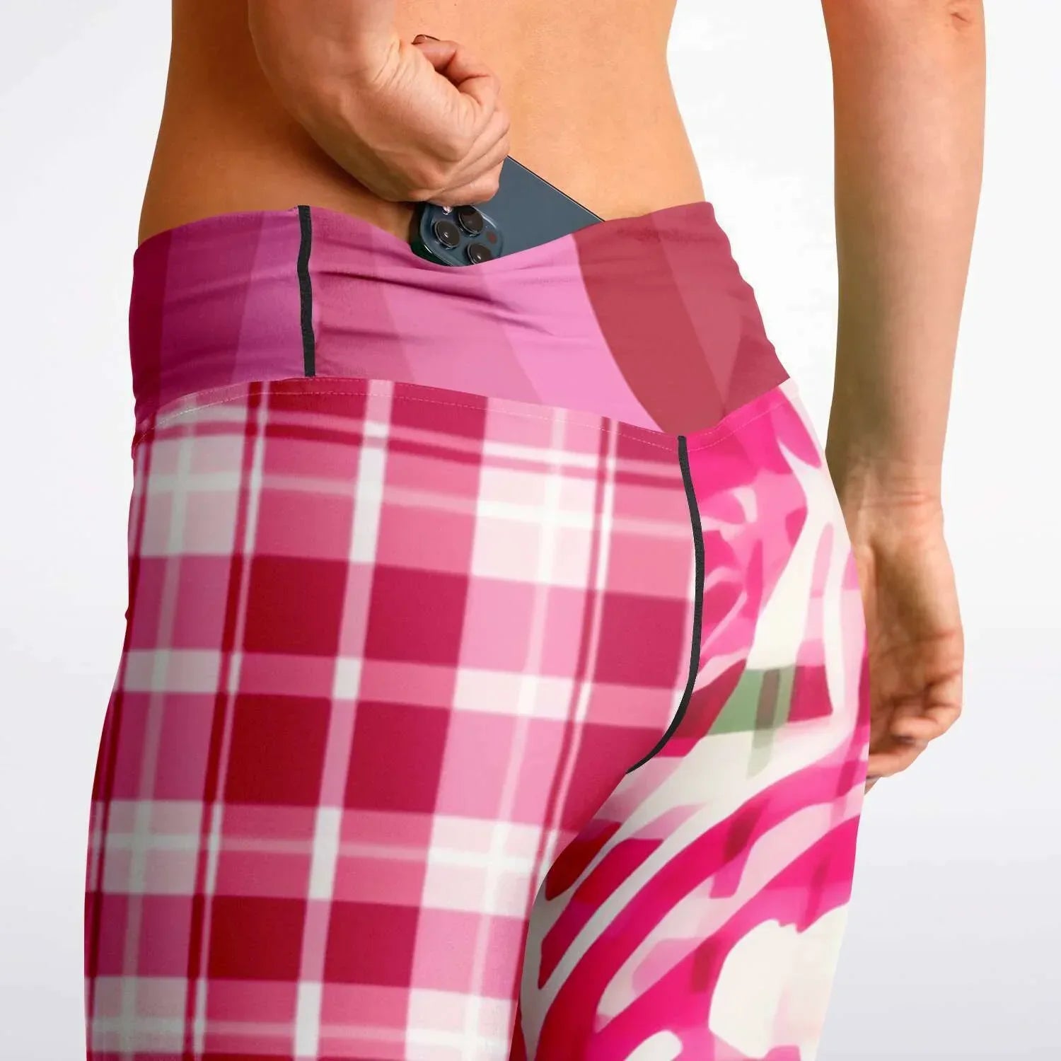 Cabbage Rose Pink Floral Plaid Flare Leggings