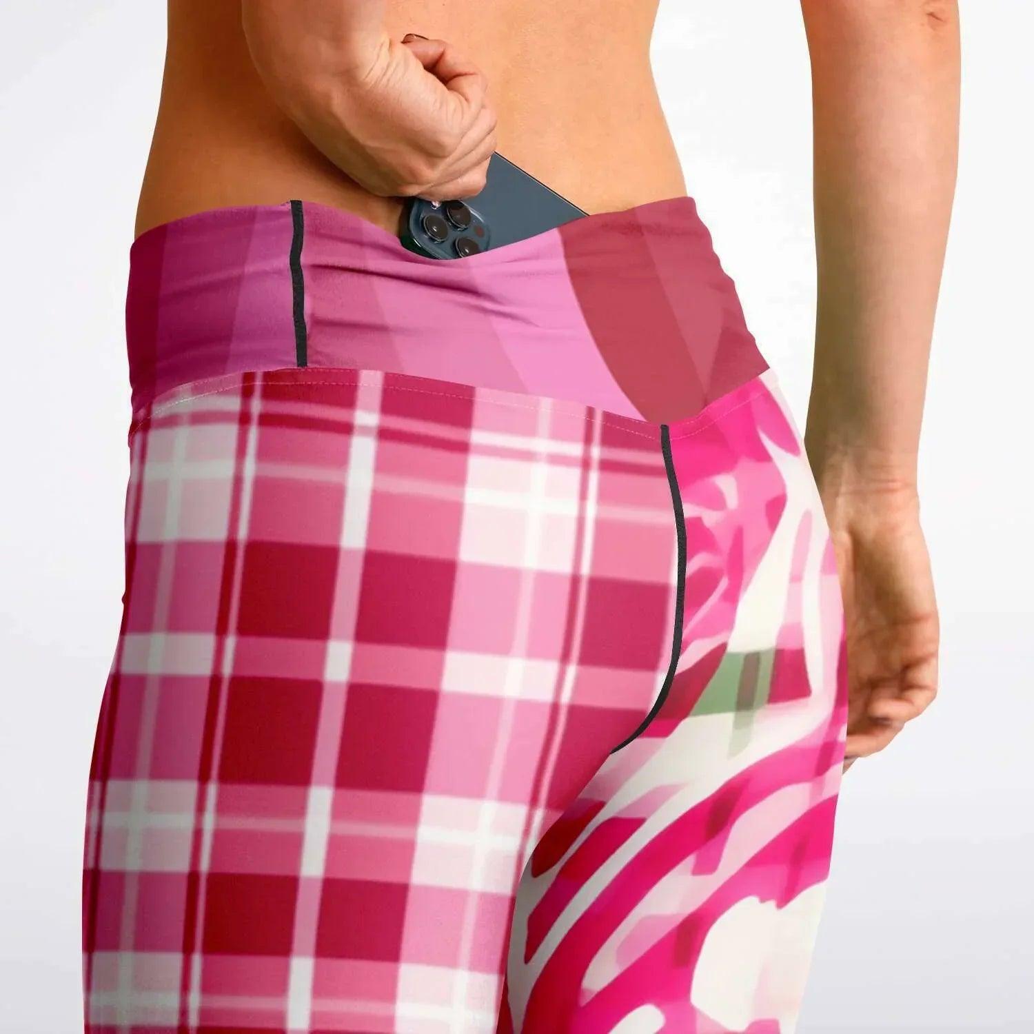 Cabbage Rose Pink Floral Plaid Flare Leggings