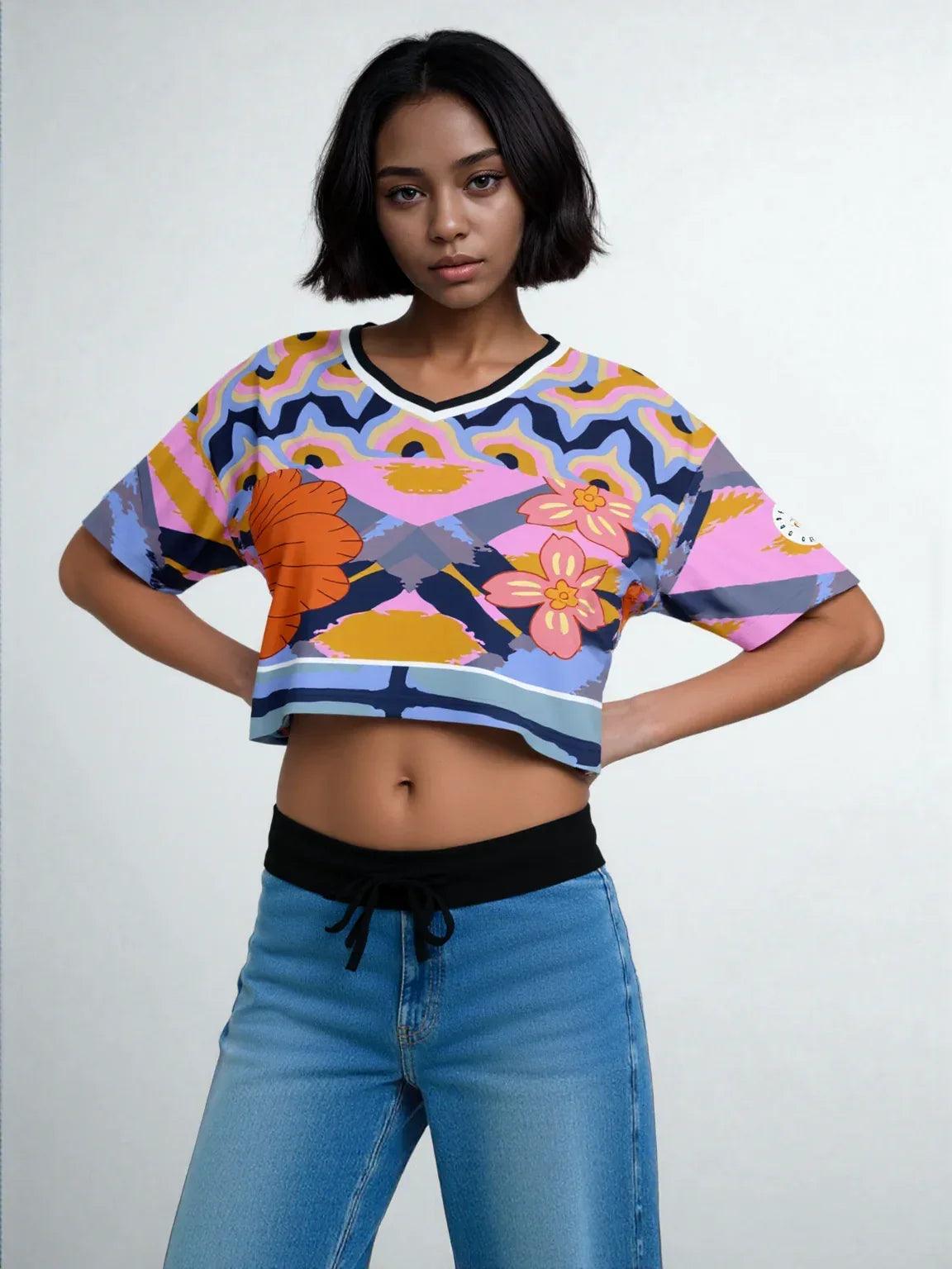 Bahama Mama Abstract Floral Eco-Poly V-Neck Crop Jersey
