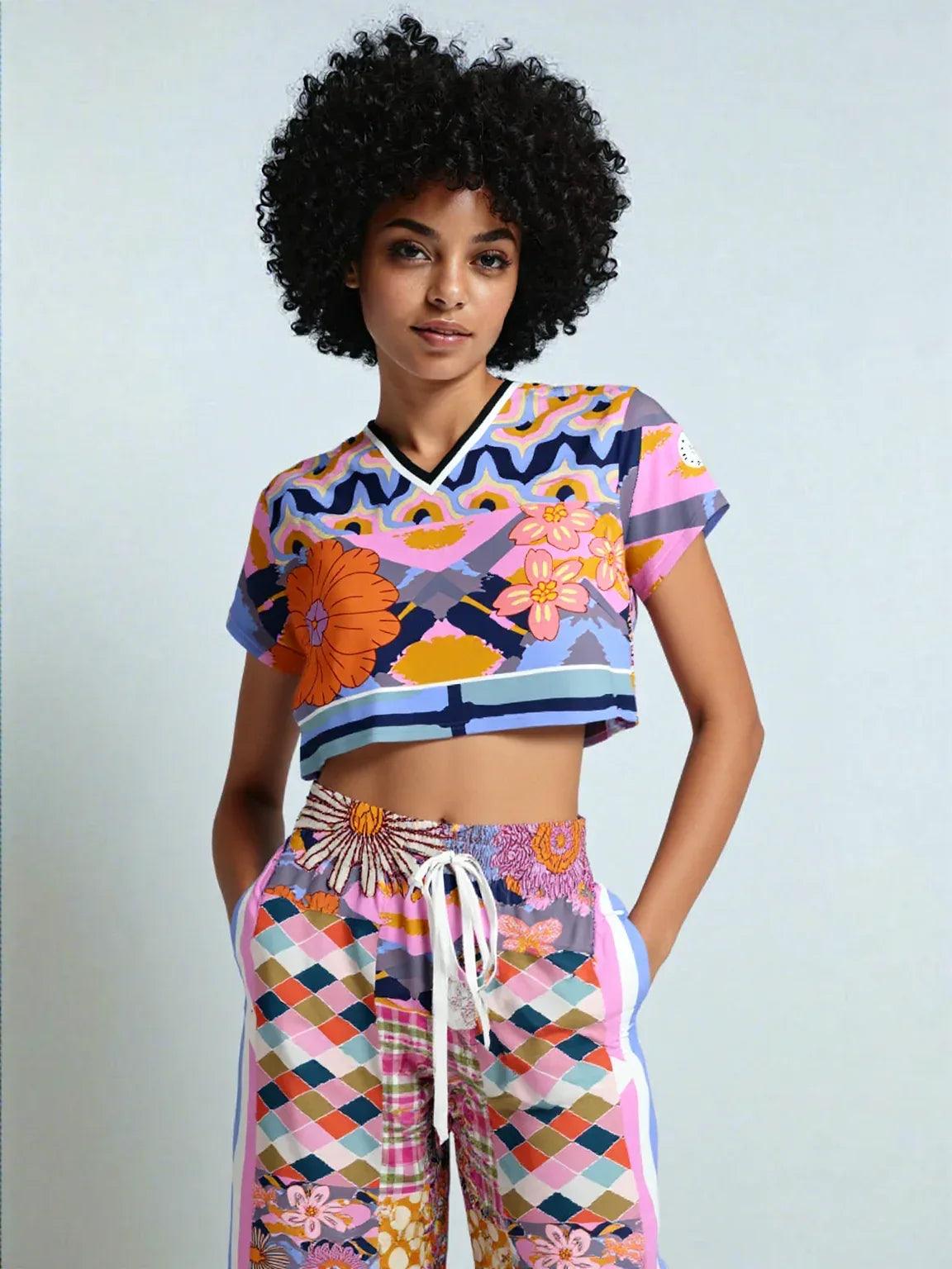 Bahama Mama Pink Floral Patchwork Eco-Poly Wide Leg Pants