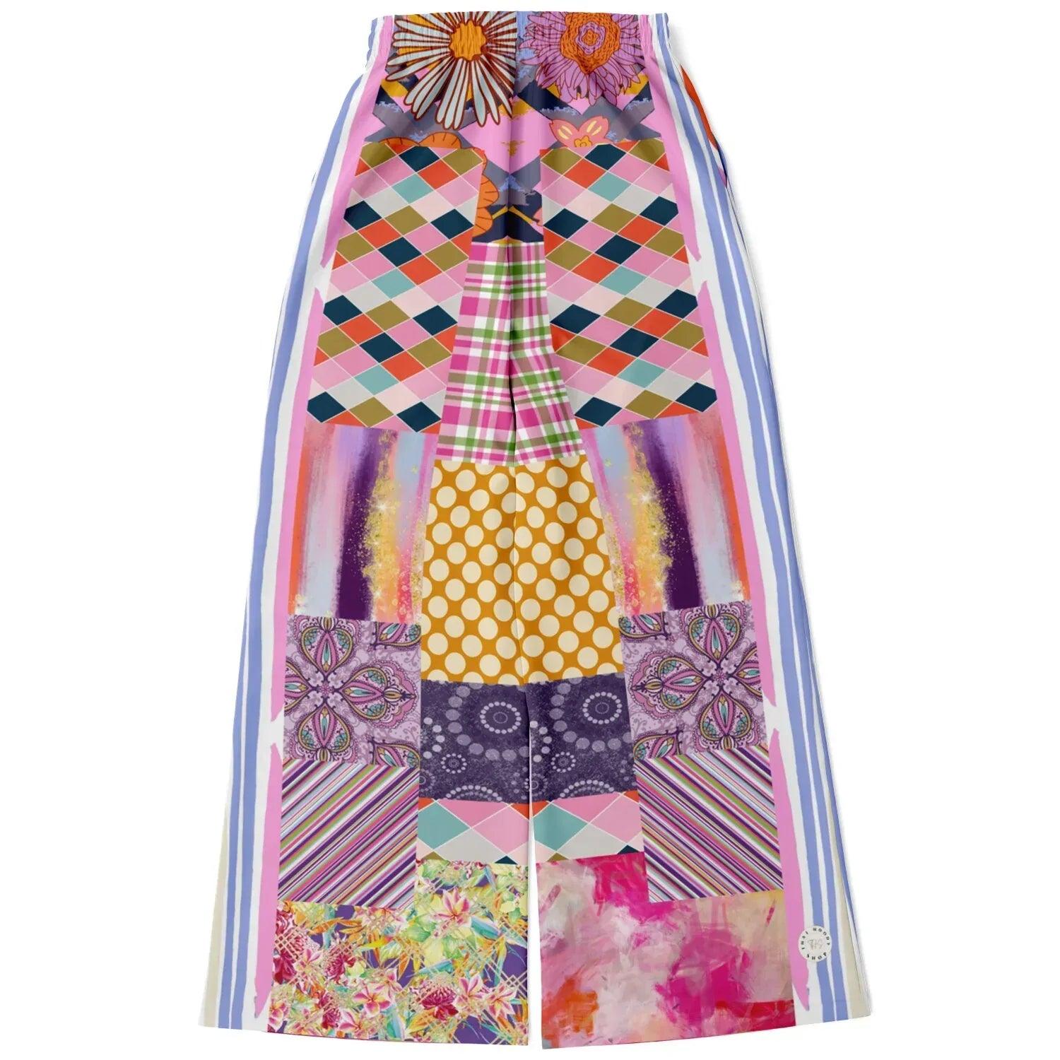 Bahama Mama Pink Floral Patchwork Eco-Poly Wide Leg Pants