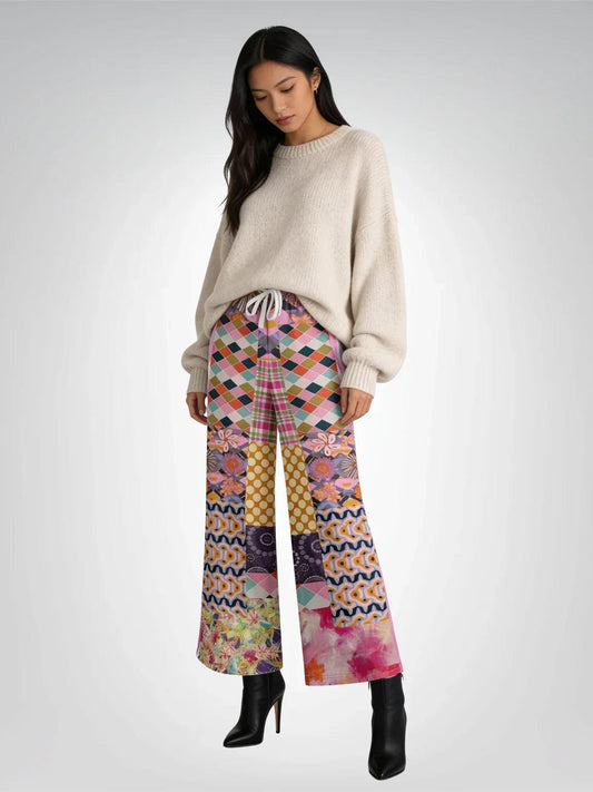 Bahama Mama Pink Floral Patchwork Eco-Poly Wide Leg Pants