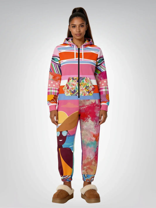 Bahama Mama Pink Floral Patchwork Unisex Fleece Romper