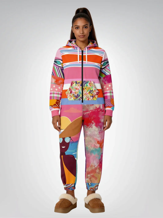 Bahama Mama Pink Floral Patchwork Unisex Fleece Romper