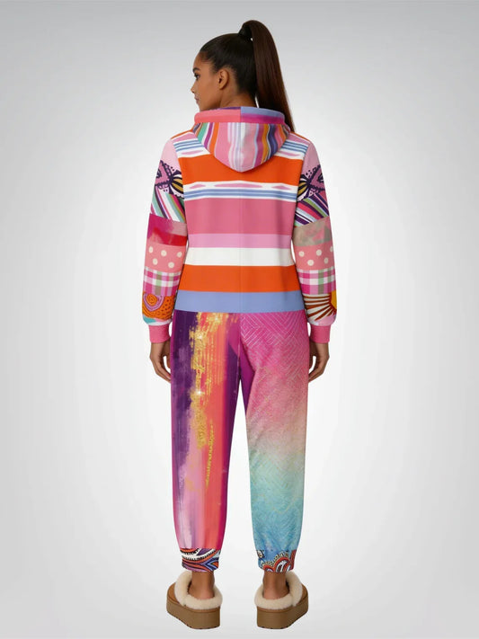 Bahama Mama Pink Floral Patchwork Unisex Fleece Romper