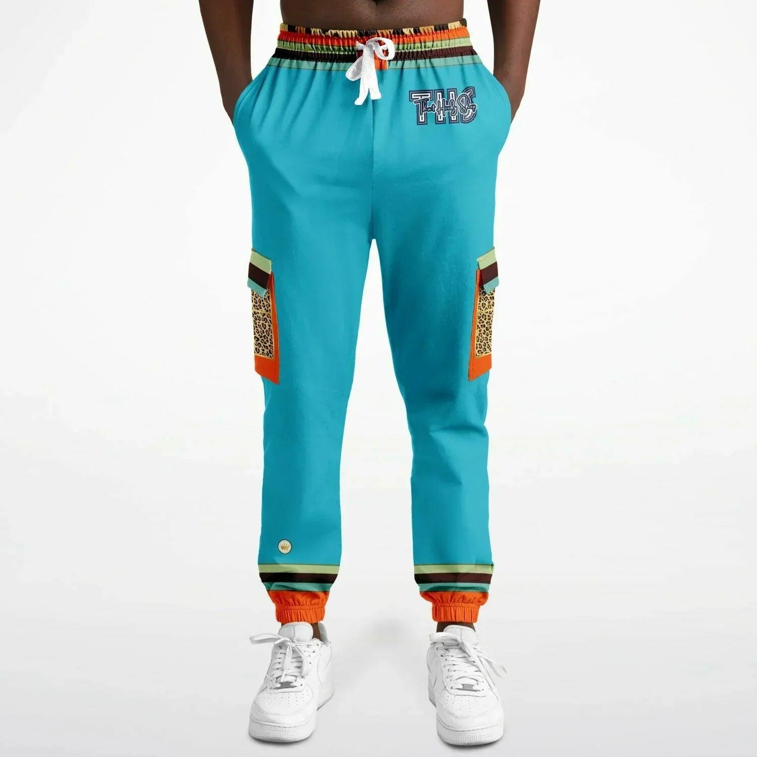 Bahamian Blue Leopard LUXE Eco-Poly Unisex Cargo Joggers