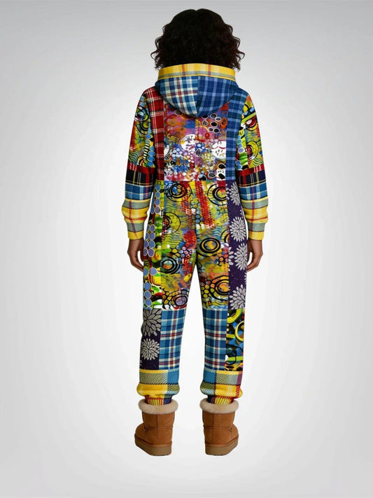 Barcelona Plaid Geometric Patchwork Unisex Fleece Romper