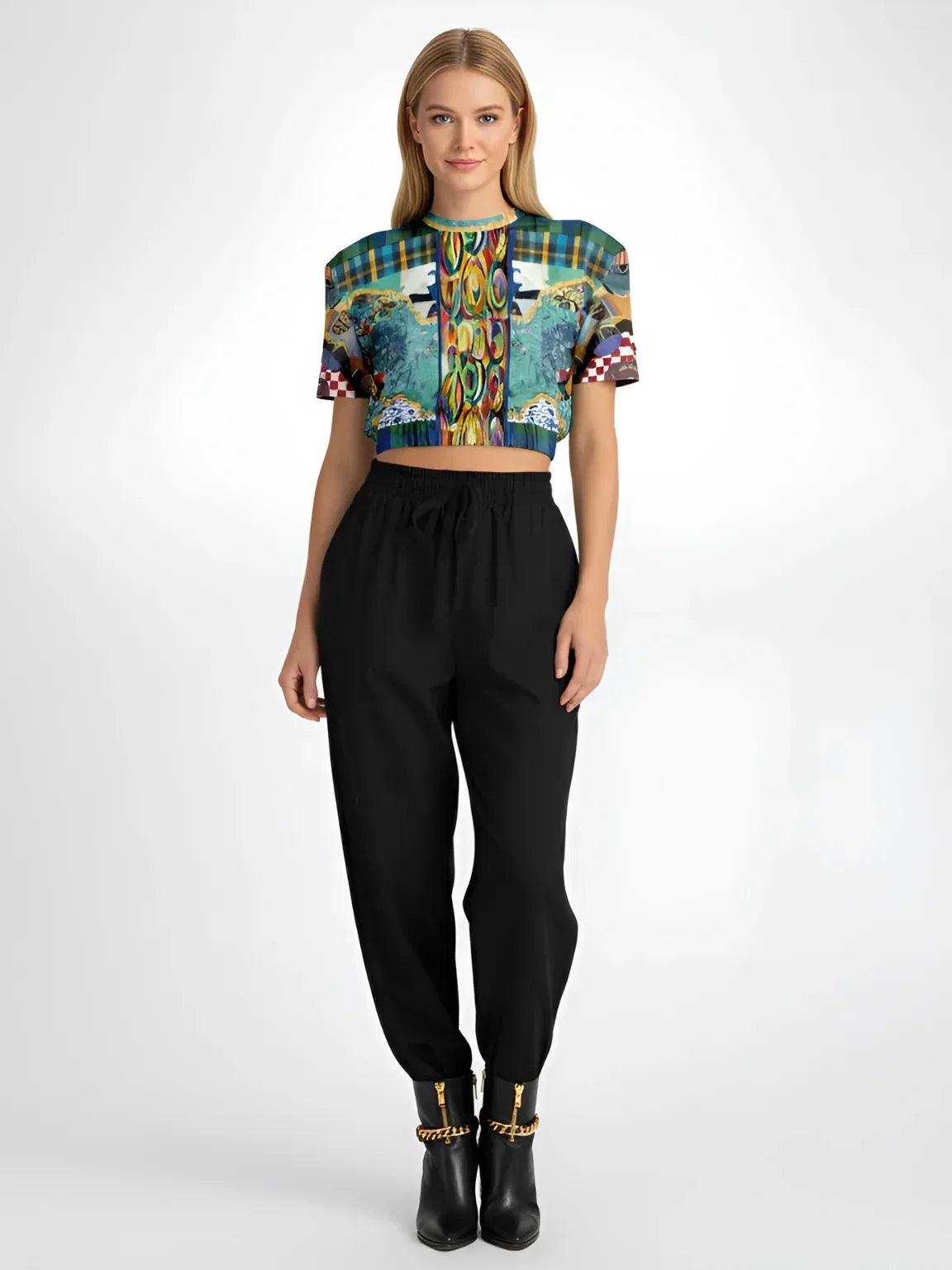 Basel at the Rhine - Kirchner -Eco-Poly Short Sleeve Cropped Pullover