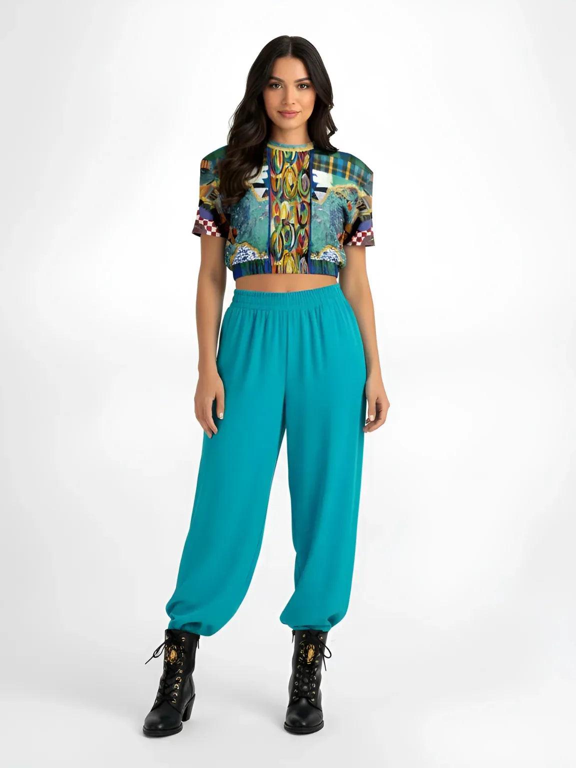 Basel at the Rhine - Kirchner -Eco-Poly Short Sleeve Cropped Pullover