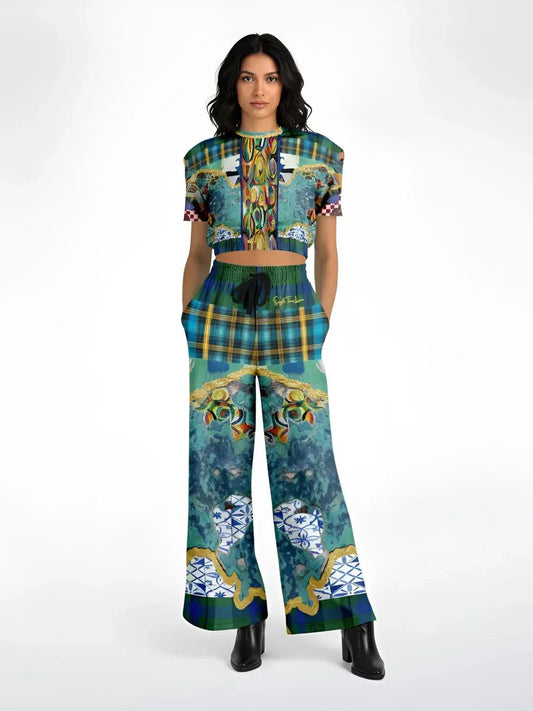Basel at the Rhine - Kirchner - Abstract Patchwork Eco-Poly Wide Leg Pants