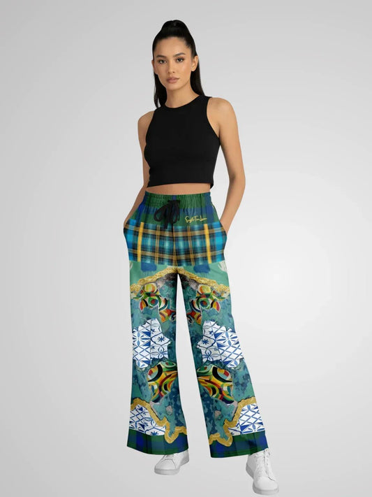 Basel at the Rhine - Kirchner - Abstract Patchwork Eco-Poly Wide Leg Pants