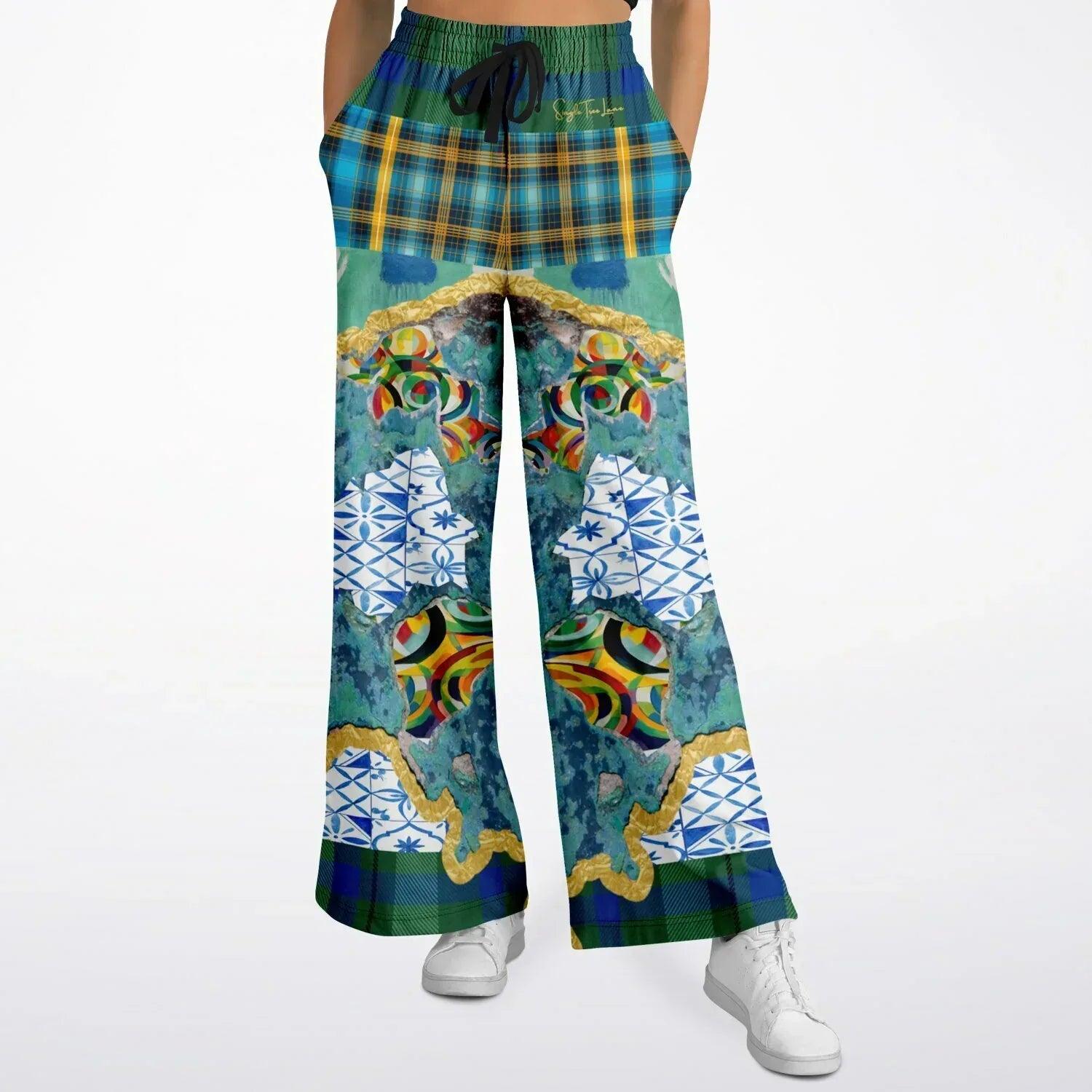 Basel at the Rhine - Kirchner - Abstract Patchwork Eco-Poly Wide Leg Pants