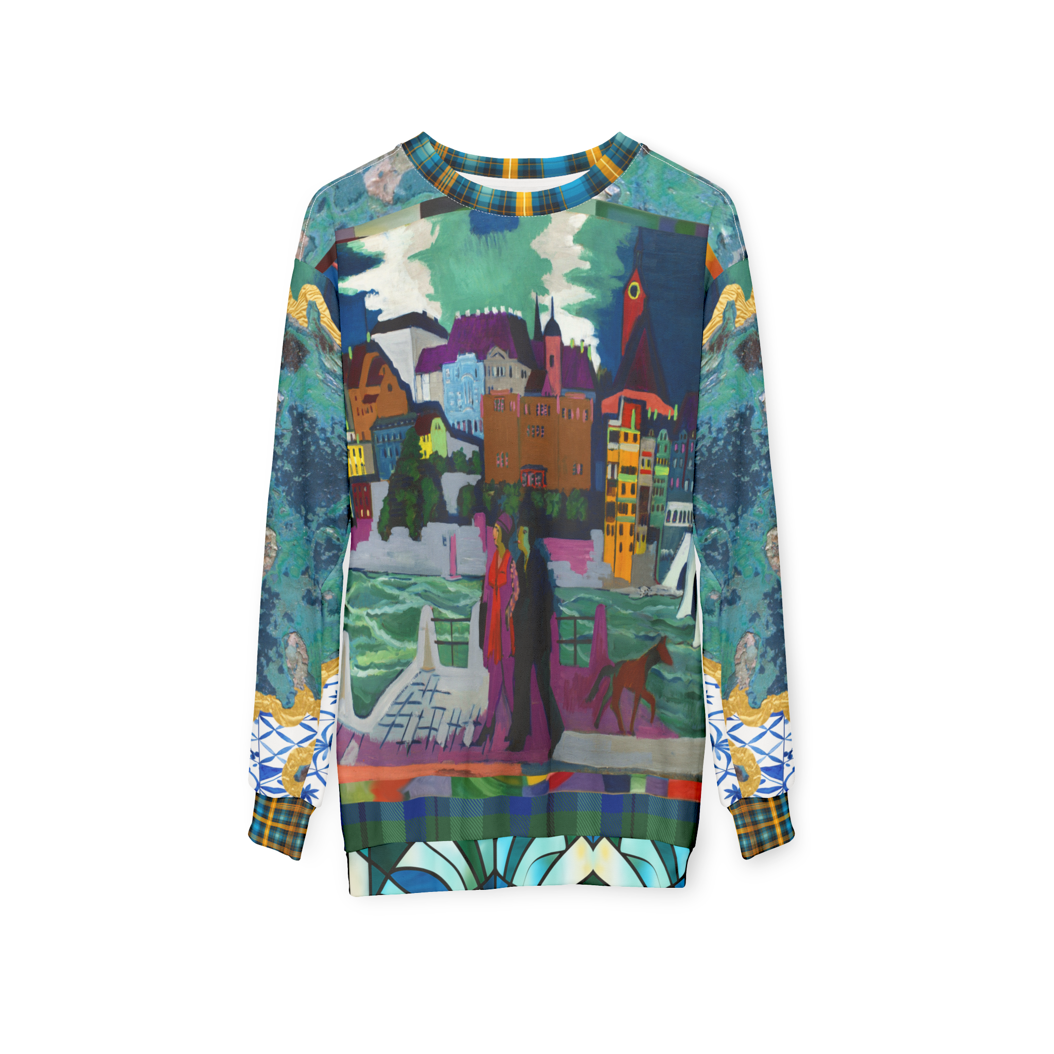 Basel at the Rhine in Expressionism Unisex Sweatshirt (Gold Label)