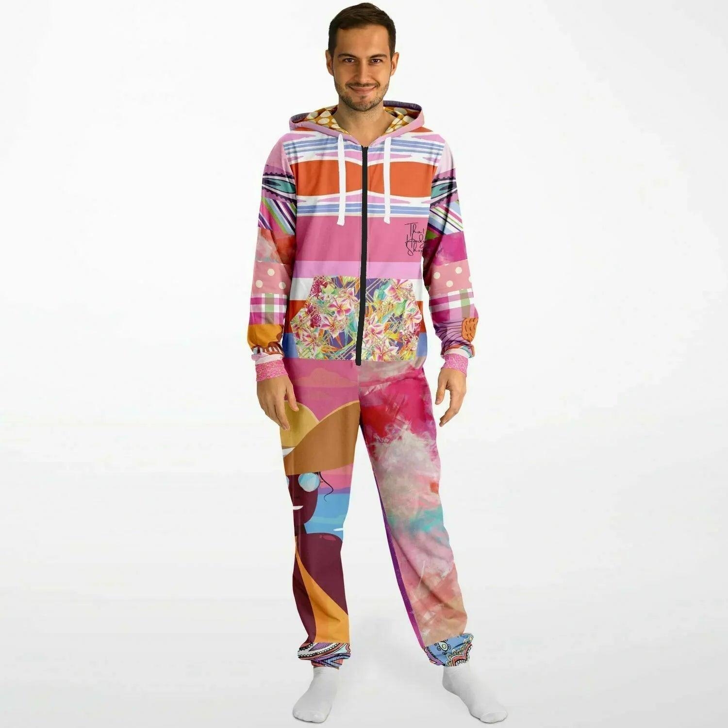 Bahama Mama Pink Floral Patchwork Unisex Fleece Romper