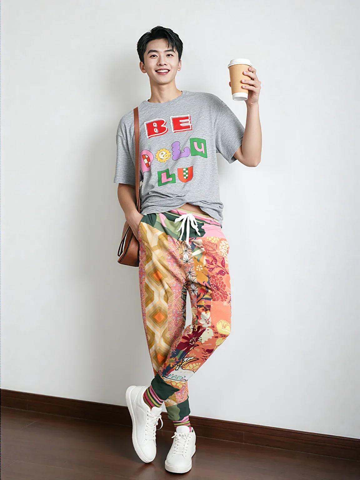 Yogananda Pink Floral Patchwork Eco-Poly Unisex Joggers