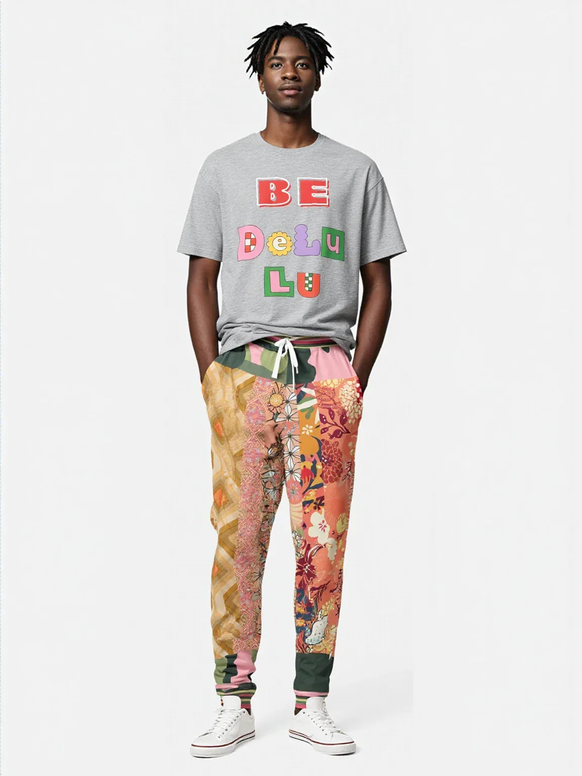 Yogananda Pink Floral Patchwork Eco-Poly Unisex Joggers