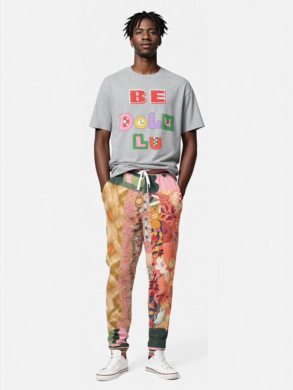 Yogananda Pink Floral Patchwork Eco-Poly Unisex Joggers