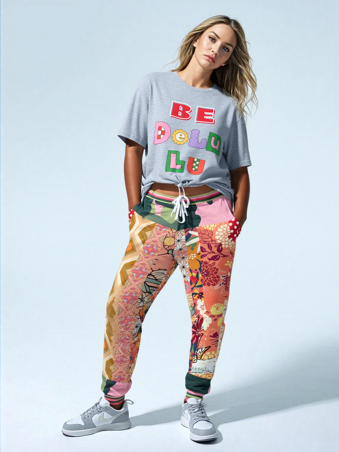 Yogananda Pink Floral Patchwork Eco-Poly Unisex Joggers