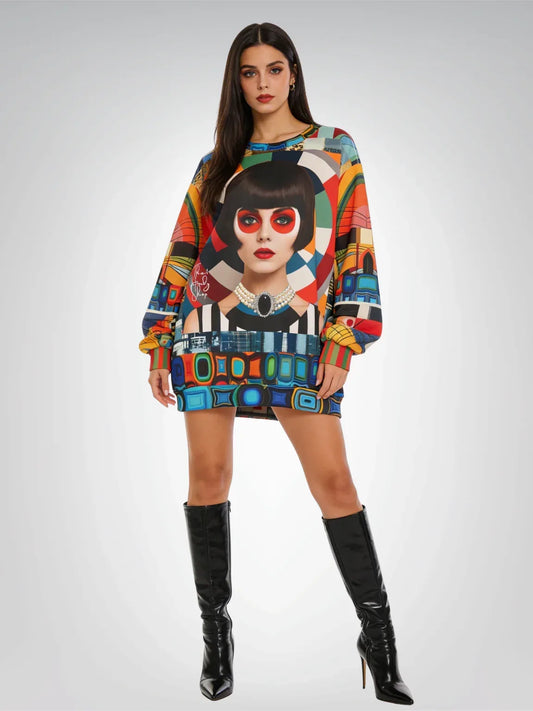 Bulls Eye Beatnik Girl Abstract Print Unisex Sweatshirt (Gold Label)