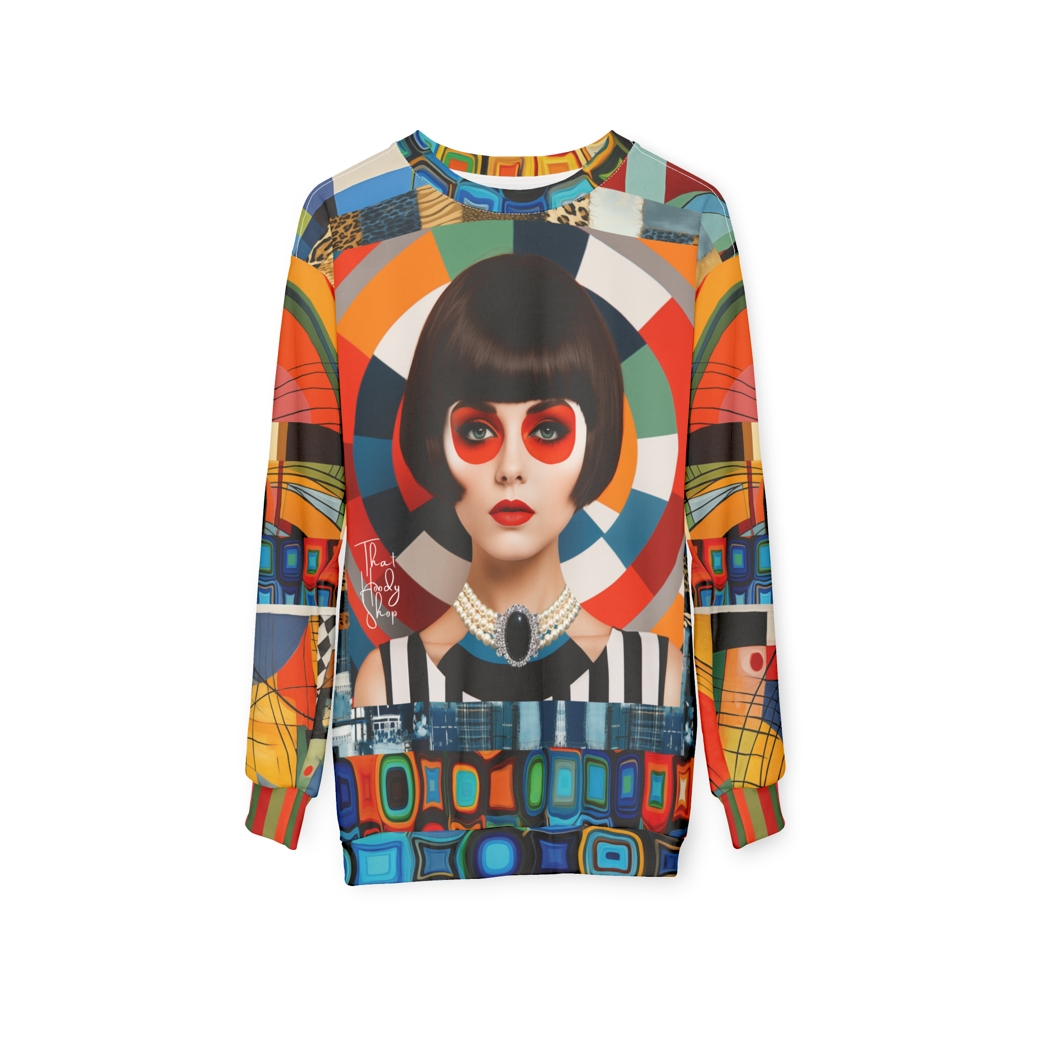 Bulls Eye Beatnik Girl Abstract Print Unisex Sweatshirt (Gold Label)