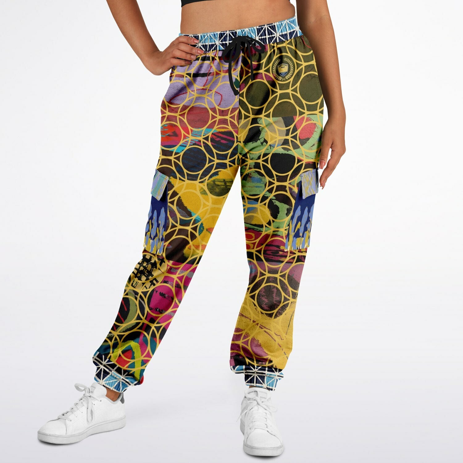 Beautiful Chaos Golden Orbit Abstract Art Print Eco-Poly Cargo Joggers